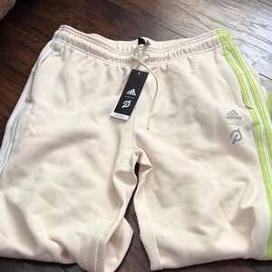 Adidas Beige Joggers with Lime Stripes